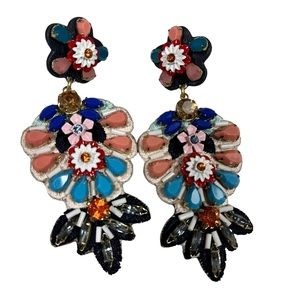 J Crew Earrings Floral Statement Leather
